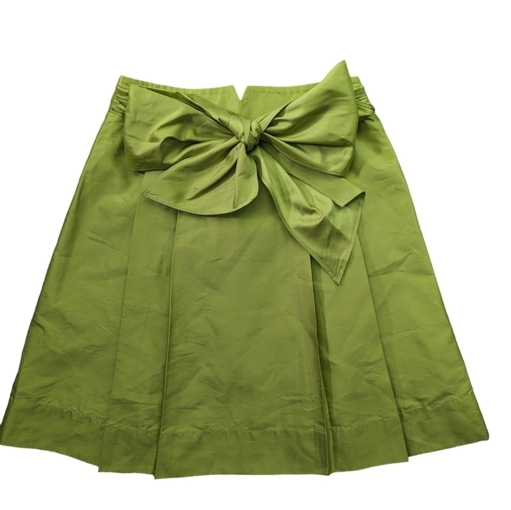 Y2K Trina Turk Silk Bow Mini Skirt Chartreuse Green S - Picture 3 of 12